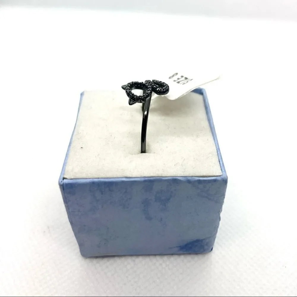 Size 8 Sterling Silver Black Cat Ring
